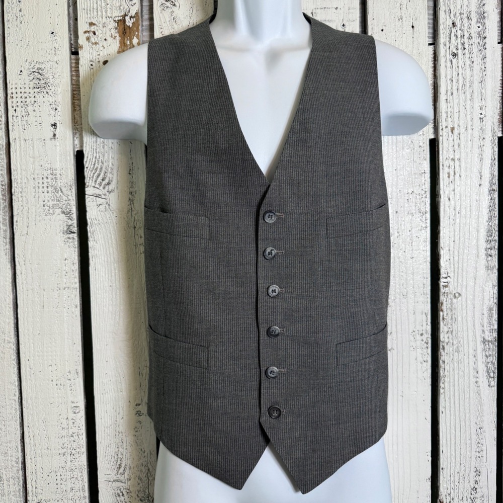 Mens Charcoal Grey Pinstripe Suit Vest Waistcoat 6 Button Adjustable Back R-42